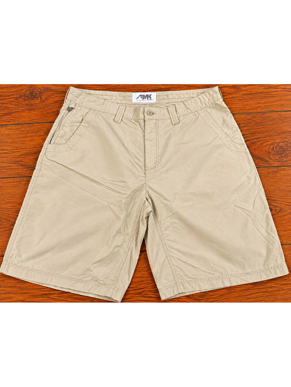 Men's Khaki Cotton Chino Shorts Flat Front Solid Pockets Logo Size 34